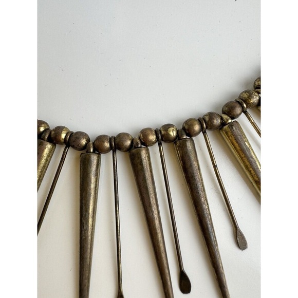 Antiqued Brass Tone Spike Fringe Statement‎ Necklace Industrial Punk Collar J-01 - Picture 10 of 11